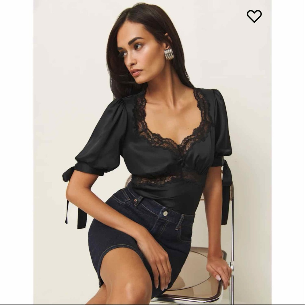 Reformation Dolly Silk Top in Black
